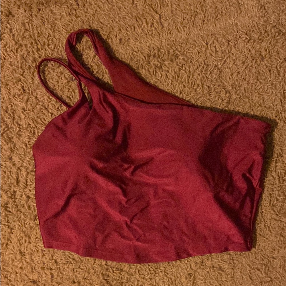Red One-Shoulder Sports Bra Top